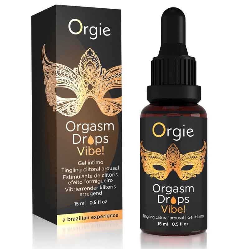 The brown bottle of Orgie Orgasm Drops Vibe