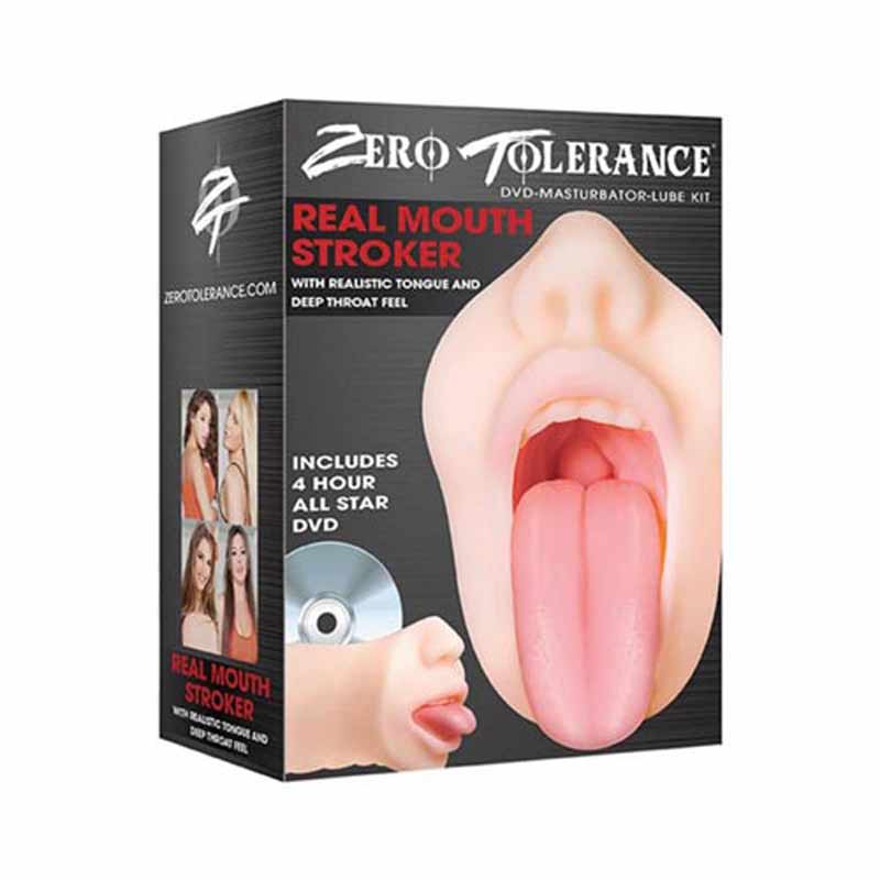 The black display box from the Real Mouth Stroker Male Masturbator