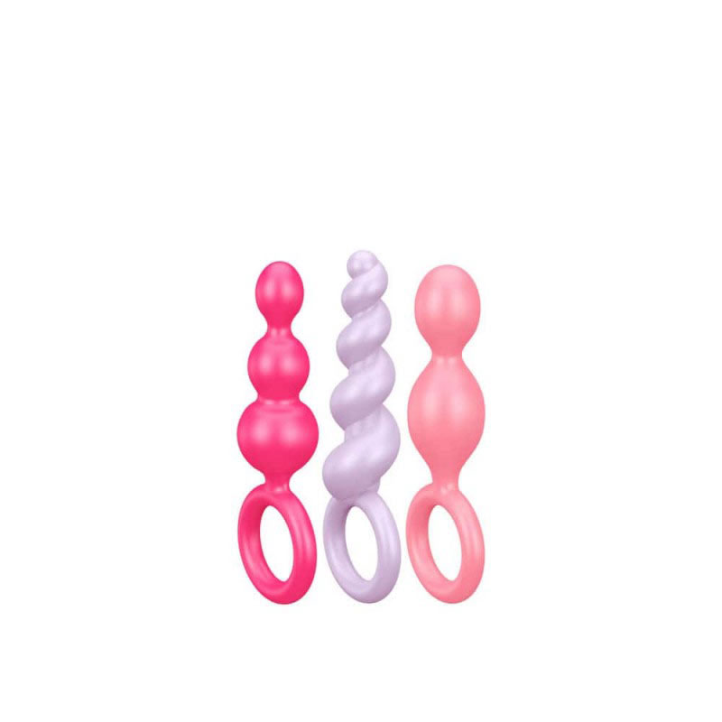 The three different Satisfyer Booty Call Plugs Multi Colour