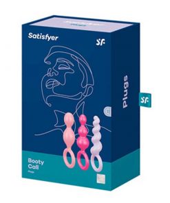 The blue display box from the Satisfyer Booty Call Plugs Multi Colour