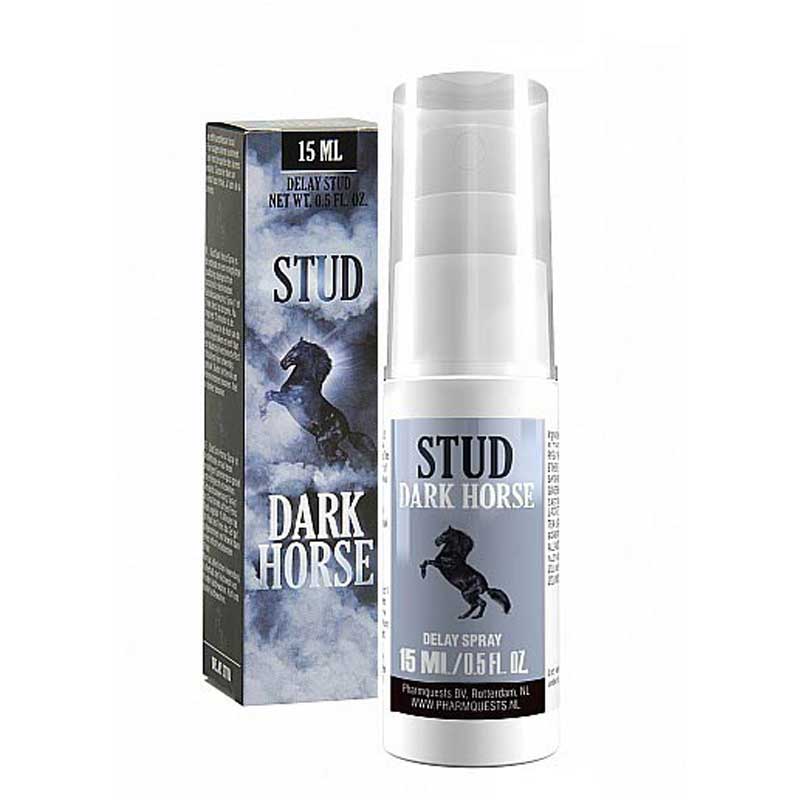 The Dark Horse Stud Delay Spray with its display box