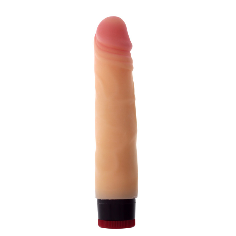 The Realstuff 7 inch Realistic Dildo Vibrator with a pink tip and black base