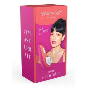 The display Box from the Womanizer Liberty by Lily Allen with her photo on the box