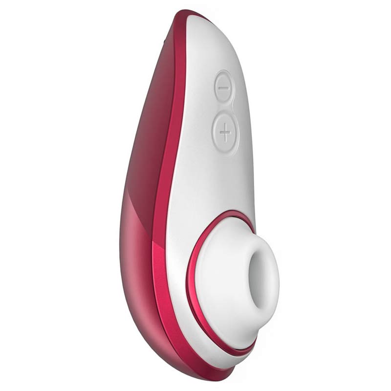 Side view of the red coloured Womanizer Liberty Clitoral Vibrator