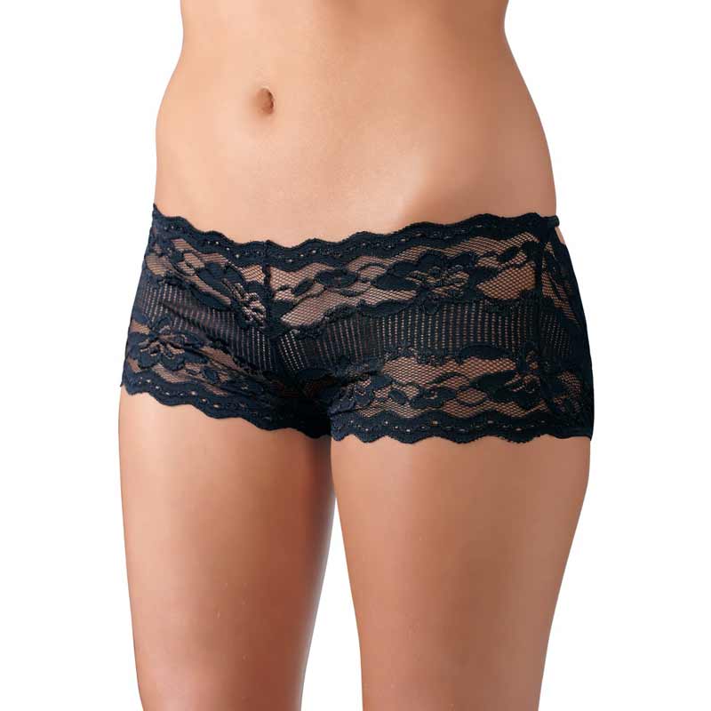 The Cottelli Open Back Black Panties on a model from the front