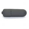 small black mini bullet vibrator laying on its side on white background