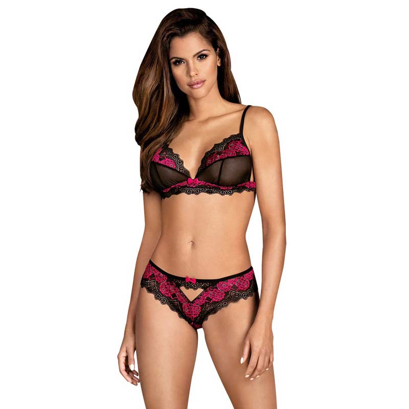 Pink and black Obsessive Knickers and Bra Set