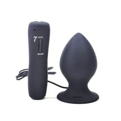 7-Speed Black Silicone Vibrating Anal Plug on a White Background