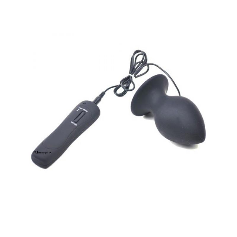 7-Speed Black Silicone Vibrating Anal Plug lying on its Side