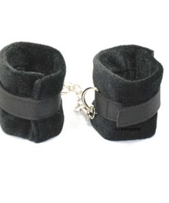 Black Furry Handcuffs With Chain