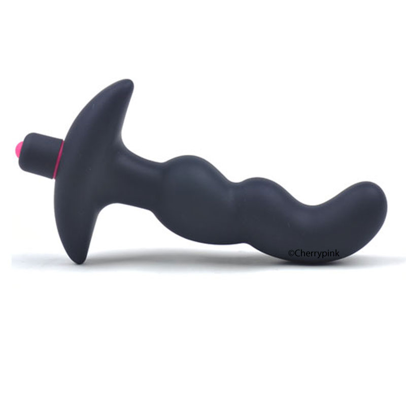 Black Silicone Beaded P-Spot Vibrator Lying on its Side