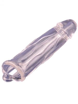 Clear 6" Penis Extender Sleeve on a white background