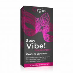 Orgie Sexy Vibe Intense Orgasm gel in its display box standing on a white background