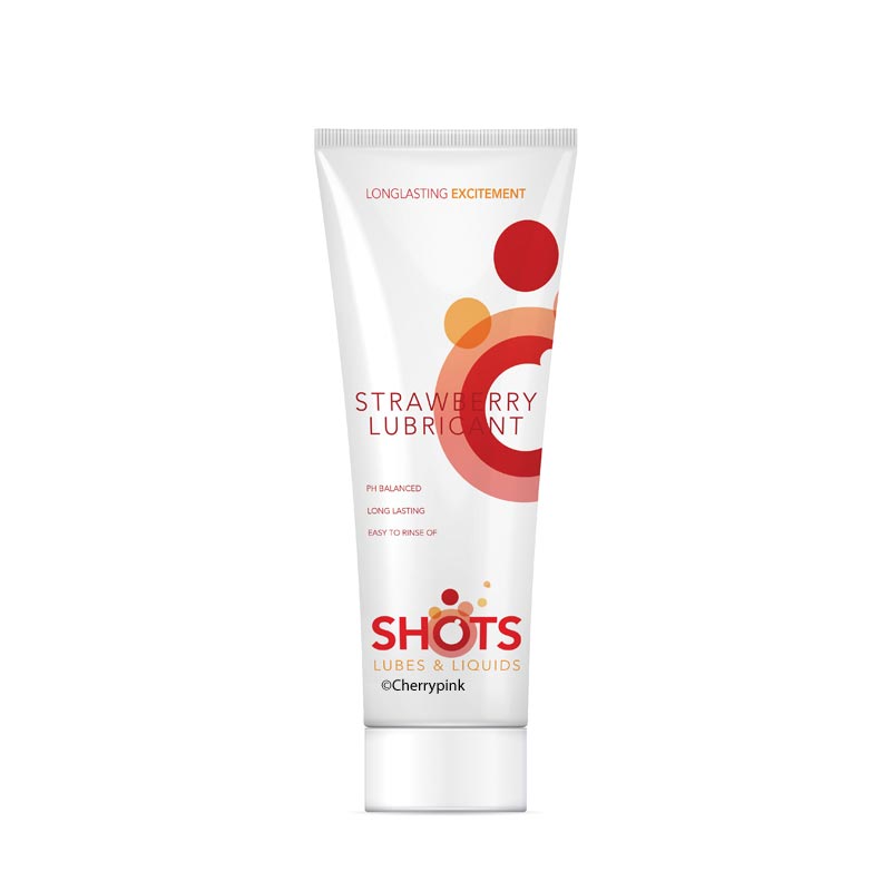 A tube of Shots Strawberry Lubricant