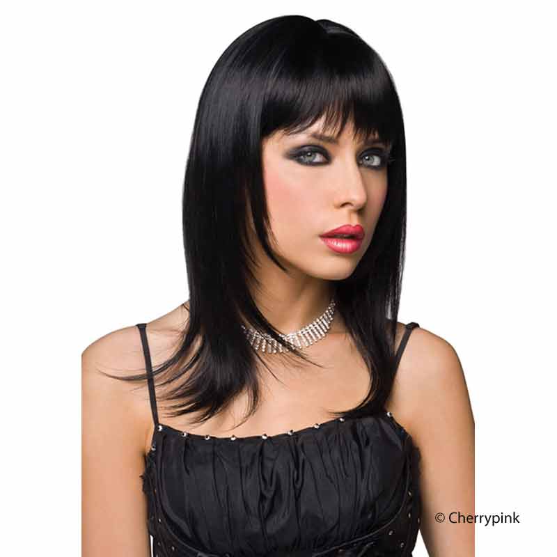 Steph Black Long Hair Wig on a model