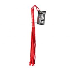 GP Cotton String Flogger Red Whip on a white Bacground.