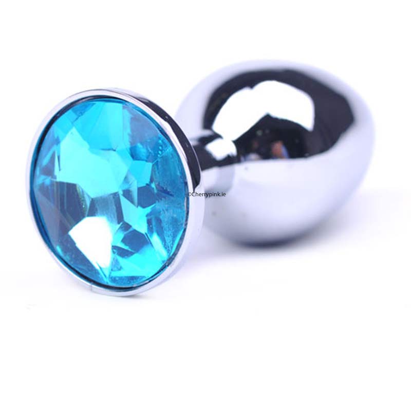 Large Metallic Anal Plug Blue Jewel at The Base For Show