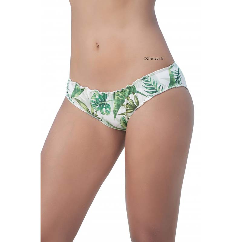 Mapale Rainforest Print Ruffle Ruched Hipster Bikini Bottomd Front Viev
