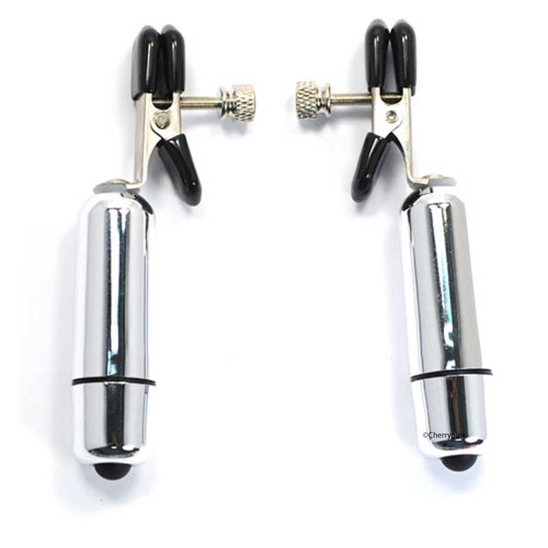 A pair of Nipple Clamps With Silver Vibrating Bullets