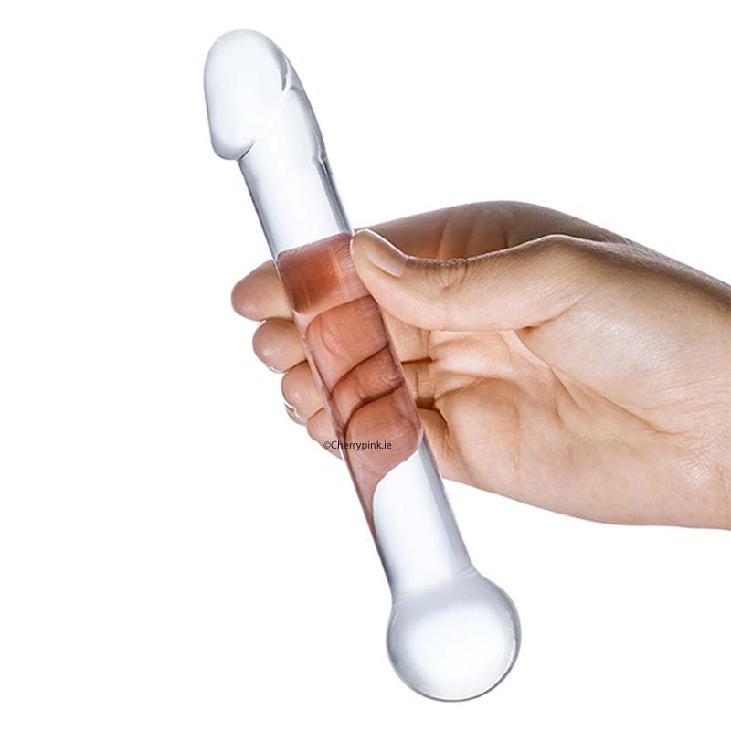 Realistic Head Glass Dildo By Glass in Someones Hand