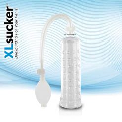 The XLsucker Penis Enhancement Pump Hand Pump standing on a white background