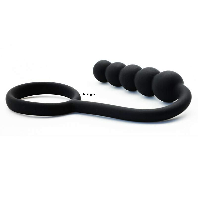 Black Silicone Anal Beads with Ring in Black Colour.