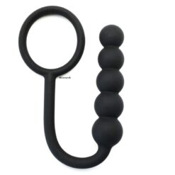 Black Silicone Anal Beads with Ring