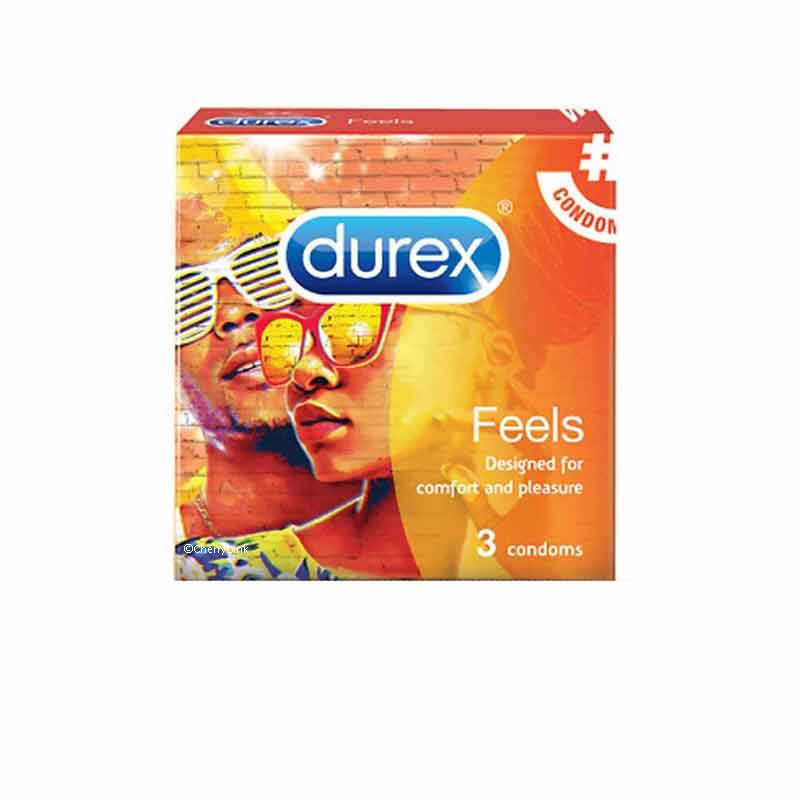 Durex Feels Condoms 3 Pack Orange Packet.