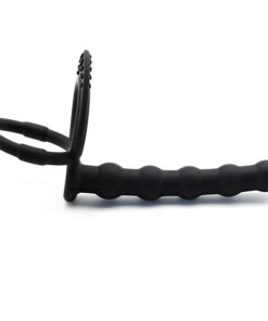 Silicone Anal Beads with 2 Cock Rings Side View.