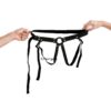 Adrien Lastic Strap-on Harness held up by two hands to show the size
