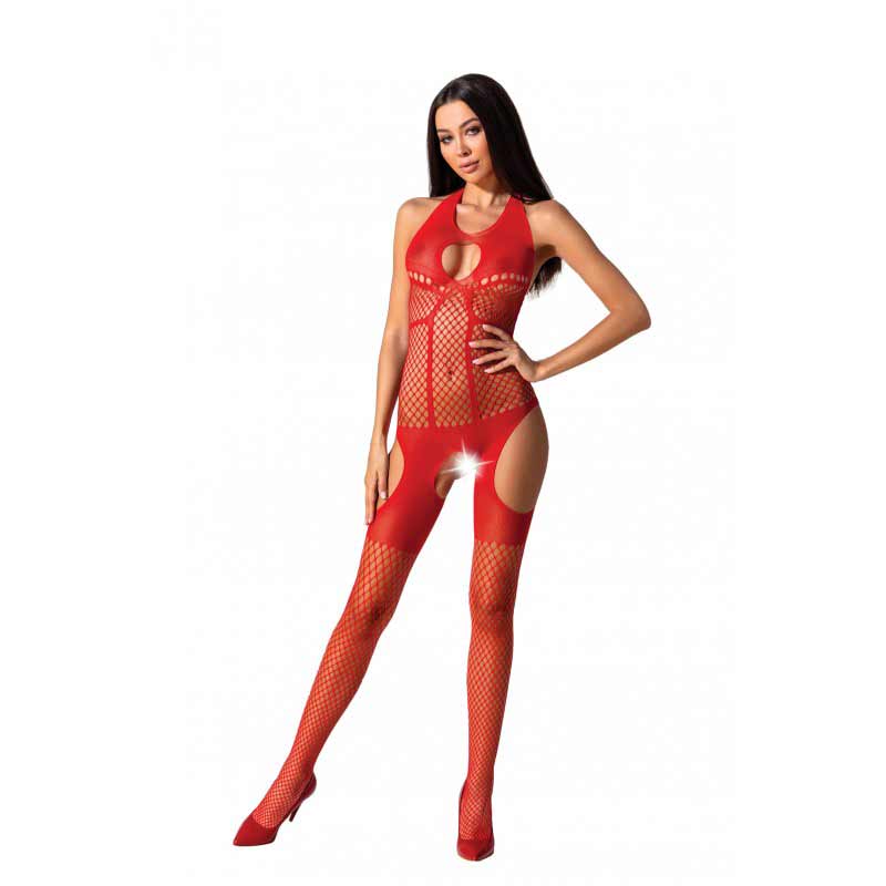 Passion Halter Neck Bodystocking in Red