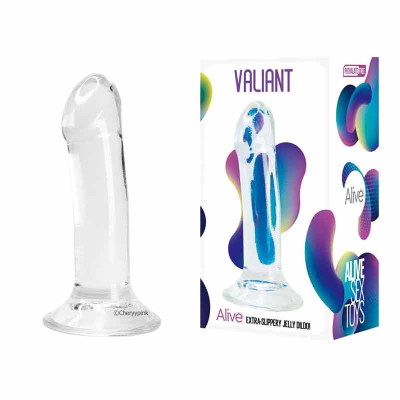 Alive Valiant Jelly Dildo And Outer Box Beside Each Other.