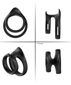 Black Silicone Dual Penis Ring all View.