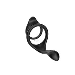 Silicone Dual Penis Ring With Taint Teaser Black Front View