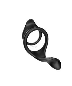 Silicone Dual Penis Ring With Taint Teaser Black Front View