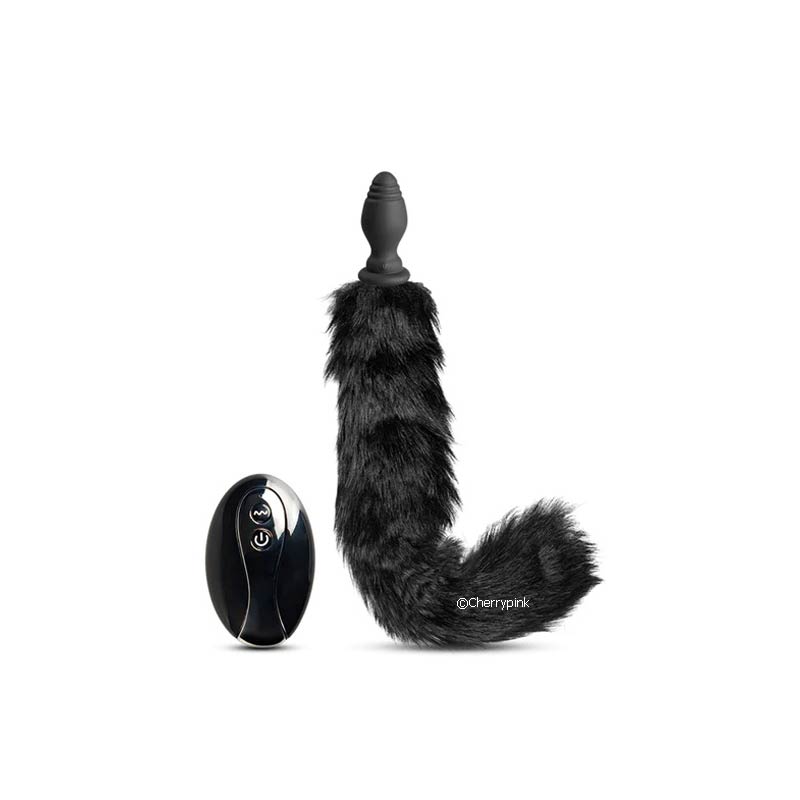 Black Tail Remote Control Rechargeable Vibrating Butt Plug and remote control.