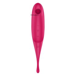 The Red Twirling Pro Vibrator standing on a white background