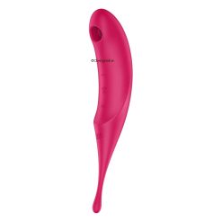 The Red Rechargeable Air Pulse Vibrator from the side on a white background..