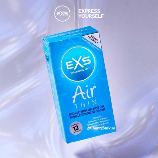 EXS Air Thin Condoms 12 Pack on a purple background