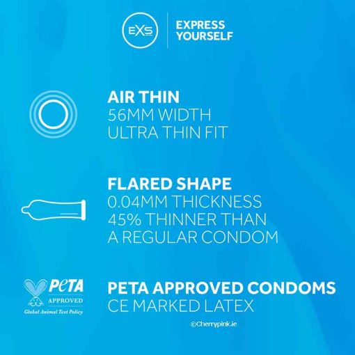 EXS Air Thin Condoms 12 Pack Blue Information Leaflet