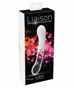 The dark coloured display box from the curved g-spot vibrator standing on a white background.