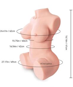 All the sizes of the Scarlett sex doll she is sitting on a white background