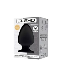 SILEXD Medium Butt Plug Model 1 Black In Its Display Box On a White Background