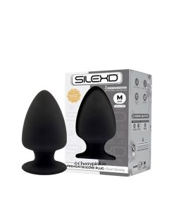 SILEXD Medium Butt Plug Model 1 Black Standing Beside Its Display Box