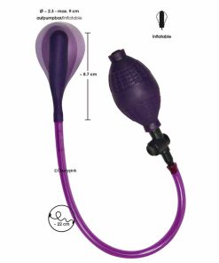 Bad Kitty Pumping Anal Plug in Purple and its sizes.