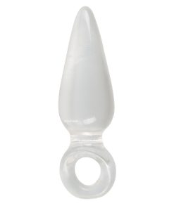 The tapered anal plug with a finger ring on a white background