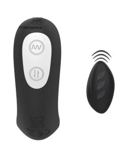 The unisex sex toy with remote control on a white background with the on/off buttons close up