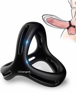 Ultra Soft 3 In 1 Cock Ring Black and Penis with the cock ring on it