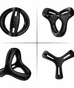 Ultra Soft 3 In 1 Cock Ring Black in four different views.