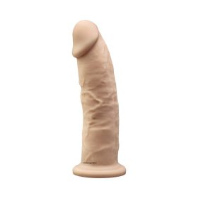 Silexd Model Two Seven Inch Vibrating Dildo flesh coloured standing on a white background in its suction cup